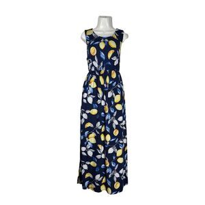 Soma Lemon Sleeveless Maxi Dress Blue Large Stretch Pockets
